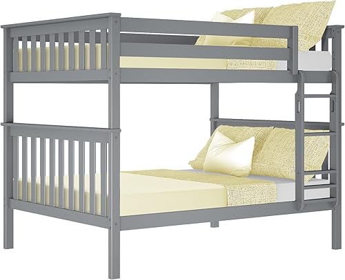 Miniatura 100 de Max & Lily - Litera de tamaño individual sobre matrimonial con escalera, base de cama de madera maciza para niños, barandillas de seguridad de 14
