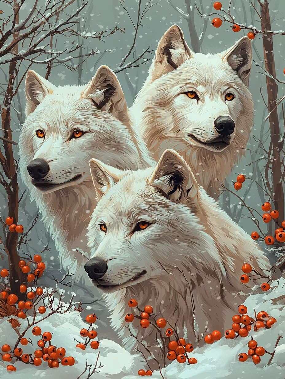 WEISHIWE Malen nach Zahlen Erwachsene Beere mit Wolf, 70x90cm x-490 | Malen nach Zahlen Erwachsene Leinwand Kit, DIY Handgemalt Ölgemälde Set mit 3-Pinseln und Acrylfarbe für Wanddeko,Ohne Rahmen