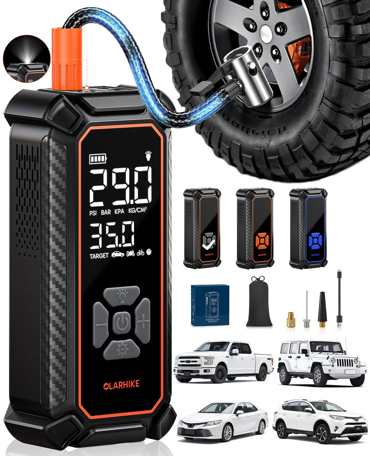 Foto de Tire Inflator Portable Air Compressor, 4X Faster Inflation & High-Capacity Battery, Tire Pump with Digital Pressure Gauge & LED Light, 150PSI Air Pump for Car Tires, Motorcycle, Bike, Ball, etc (imagen 6)