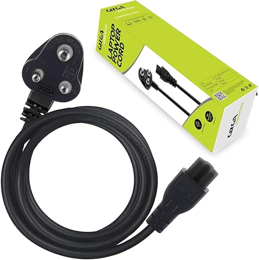 GIZGA 1 Meter 3 Pin Laptop Power Cable Cord (Black)