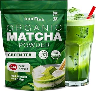 Organic Matcha Green Tea Powder (4-Oz) – Certified USDA Organic Powder for Matcha Latte, Tea, and Smoothies – Kosher, Non-Gmo, Antioxidant Rich Fruit Tea by Total Tea