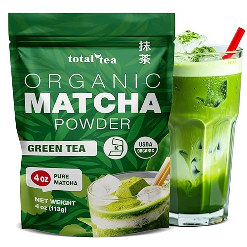 Polvo de té verde matcha orgánico (4 onzas) Polvo orgánico certificado USDA para café con leche, té y batidos Kosher, sin OMG y té de frutas rico