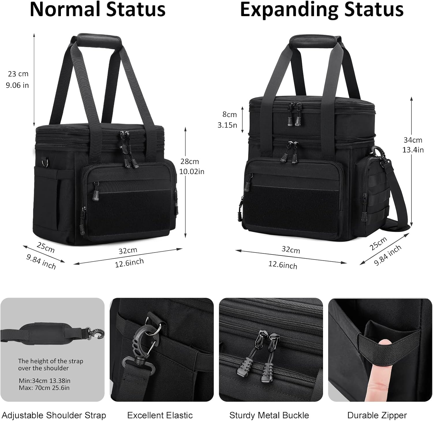 Gafetrey Large Tactical Lunch Box for Men, Insulated Lunch Bag Adult, Thermal Lunchbox Leakproof Waterproof Cooler Bag, Dual Compartment Lunch tote, Large Lunch Pail for Office Camping (Black) 24L