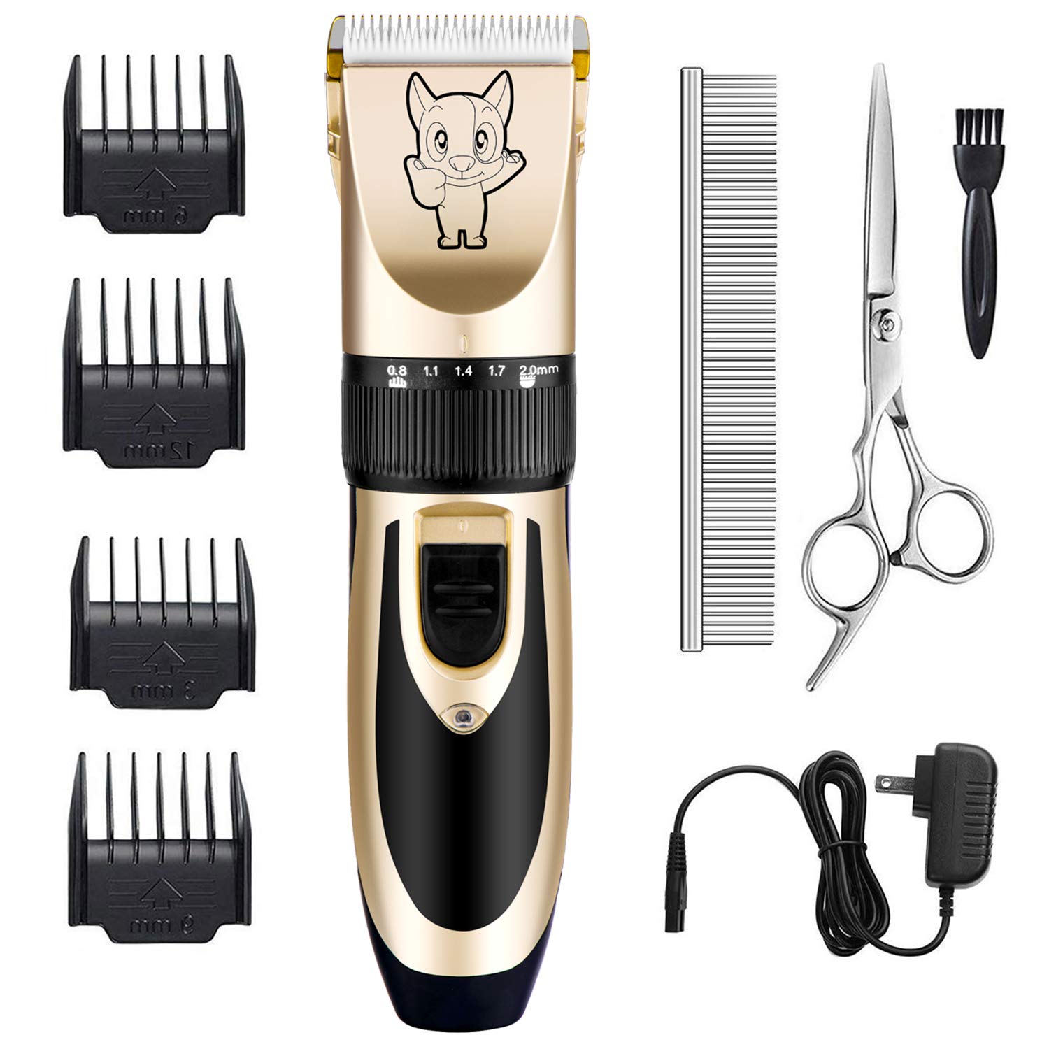 Highdas Dog Grooming Kit Clippers, Low Noise, Electric Quiet, Rechargeable, Cordless, Pet Hair Thick Coats Clippers Trimmers Set, Suitable for Dogs, Cats, and Other Pets (Gold)