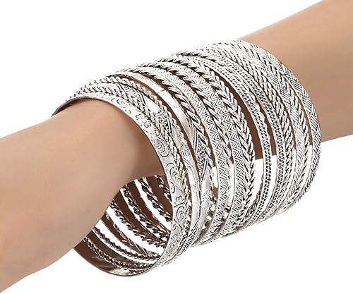 Miniatura 5 de Ensoul Juego de pulseras y pulseras de metal mixto azteca africano indio vintage para mujer, 192.68 pulgadas de diámetro