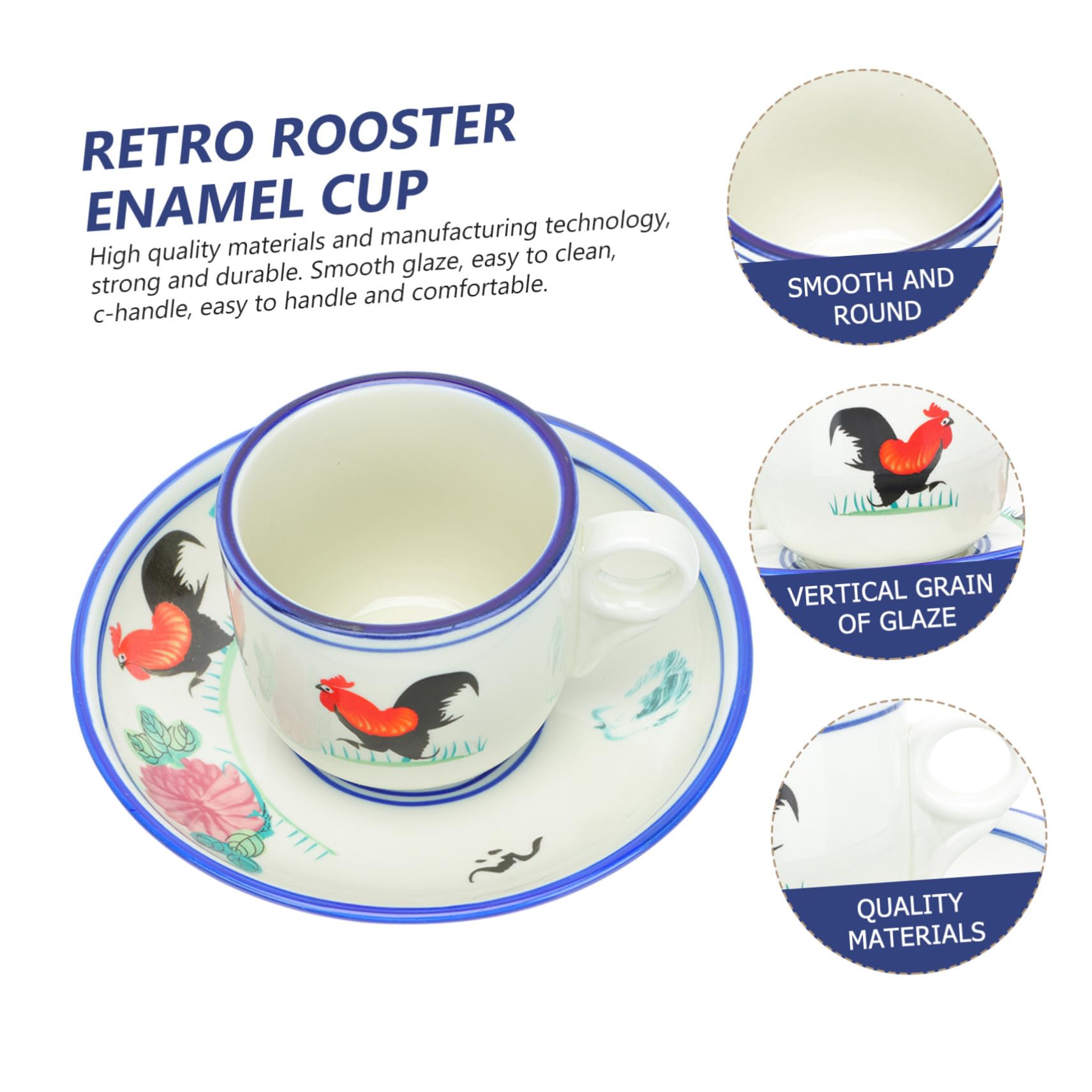 COLLBATH Retro Emaille Kaffeetasse mit Hahn Motiv Hitzebeständiger Griff und Sicher Runder Rand Geschenk für Feiertage Vintage Stil mit Filigraner Verarbeitung