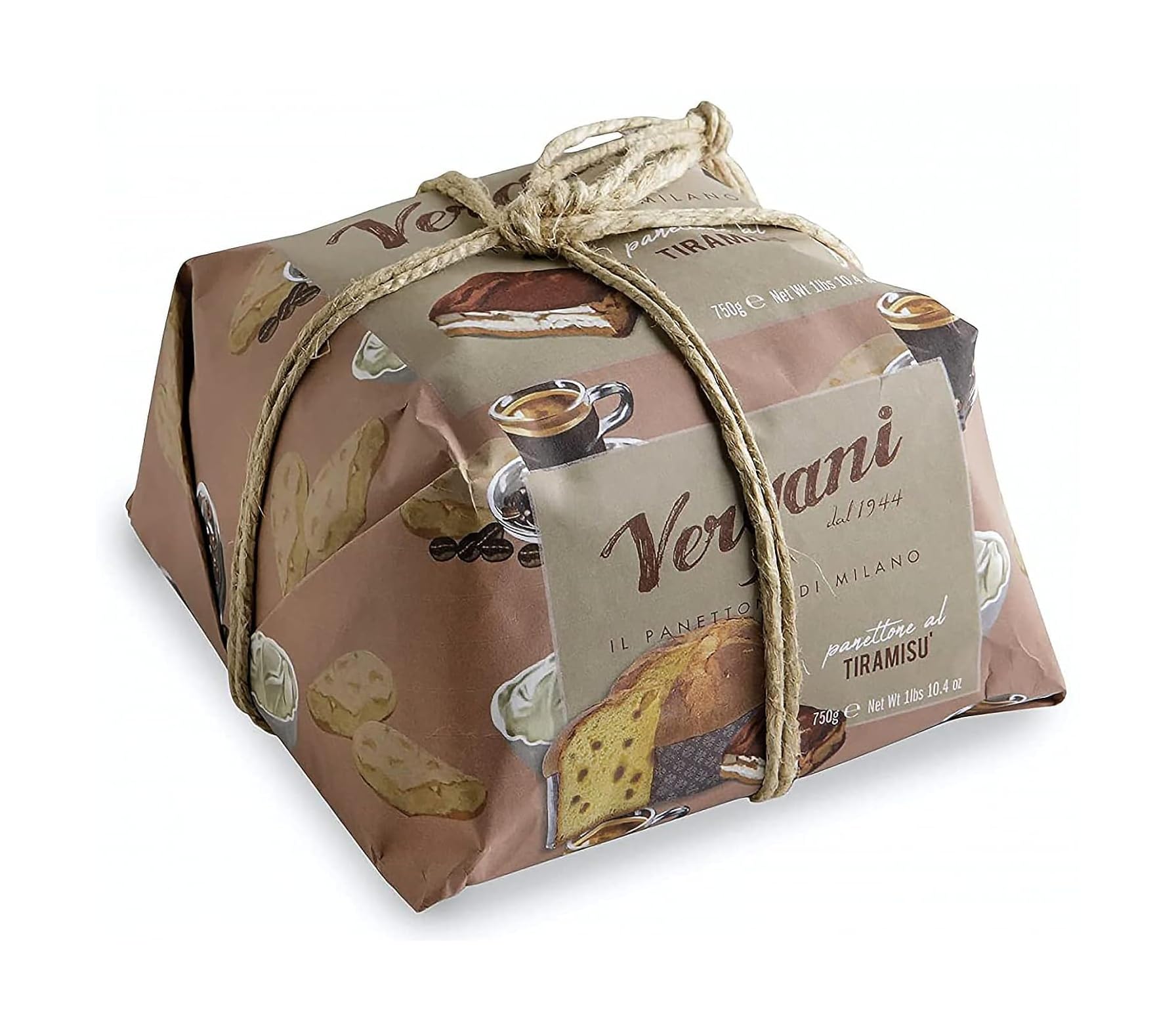 Vergani Italian Tiramisu Panettone Christmas Holiday Gift Cake, Hand Wrapped, Imported from Italy, 750g