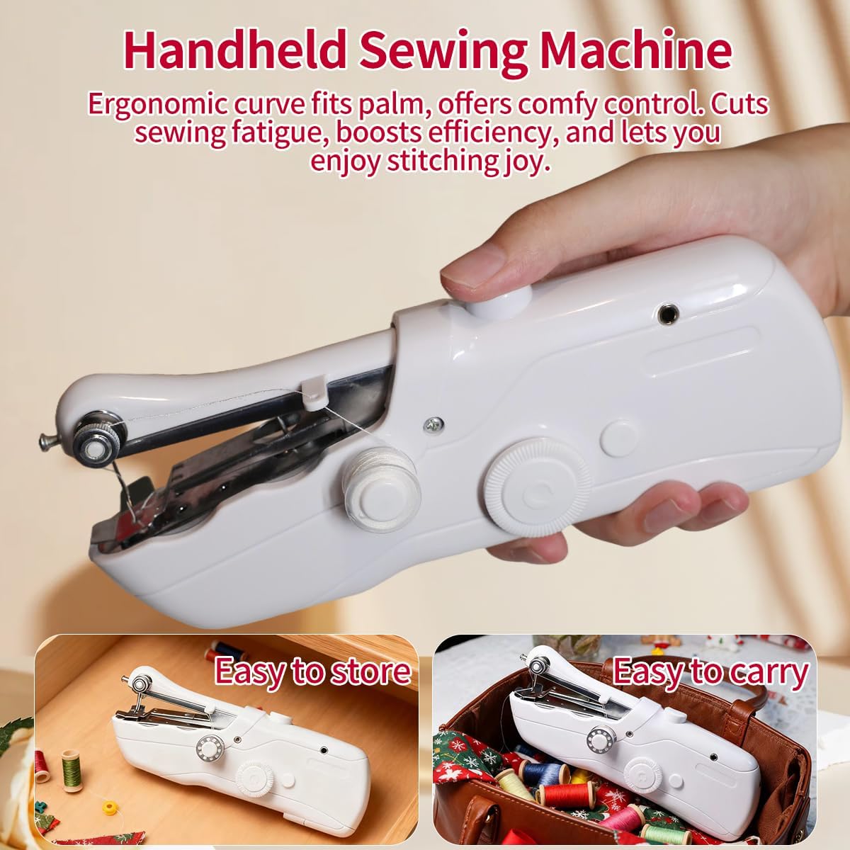 Handheld Sewing Machine,Mini Sewing Machine for Beginners,with 8 New Year's Fabric Pieces and 24 Sewing Accessories,Perfect for 2026 New Year DIY Gifts Decoration and Clothing Repairs