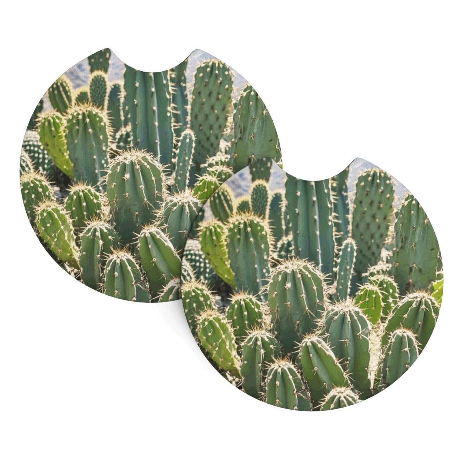 2 Pack Car Coaster for Cup Holders Green Cactus Car Cup Coaster 2.7" Neoprene Non-Slip Automotive Cup Mat Universal Auto Car Interior Accessories for Women Men Cup Pad
