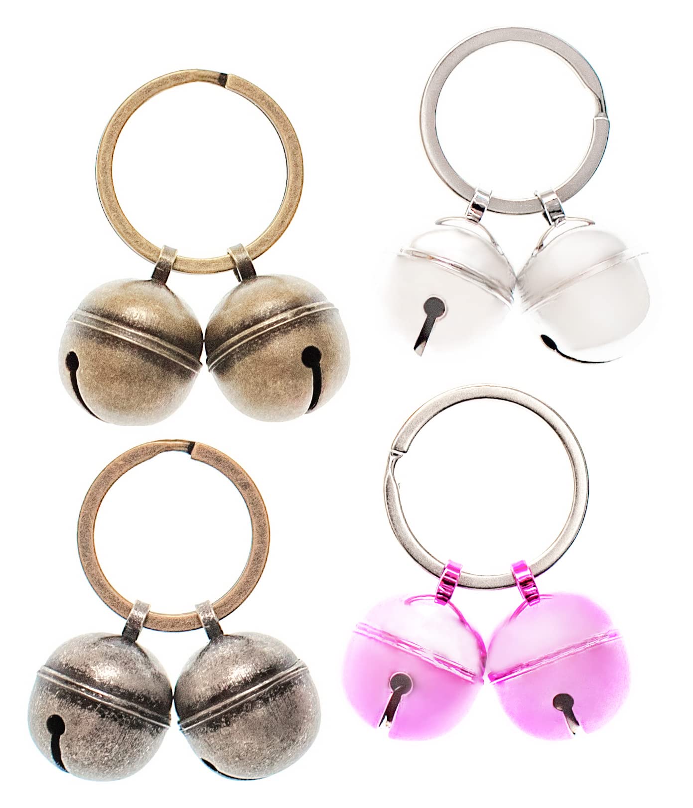 8 Pcs Combo Cat and Dog Collar Bells, Pet Tracker, Round Handmade Copper With 6 Key Ring Pendant Bells, Loud, Anti-Lost Training Bells