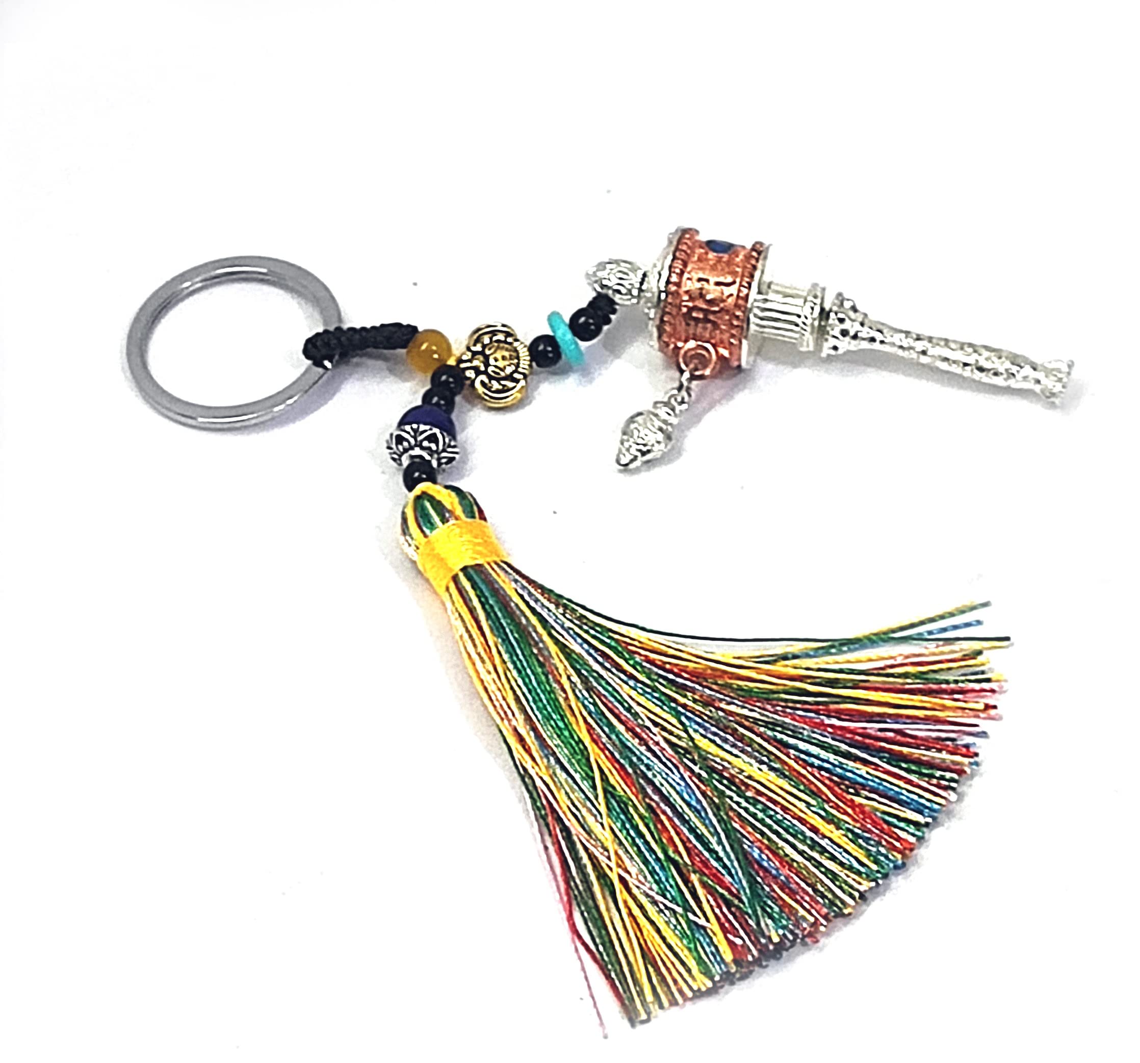 Tibetan Nepalese Auspicious Buddhist Multi Colour Prayer Wheel Key Rings Key Chains-image-12