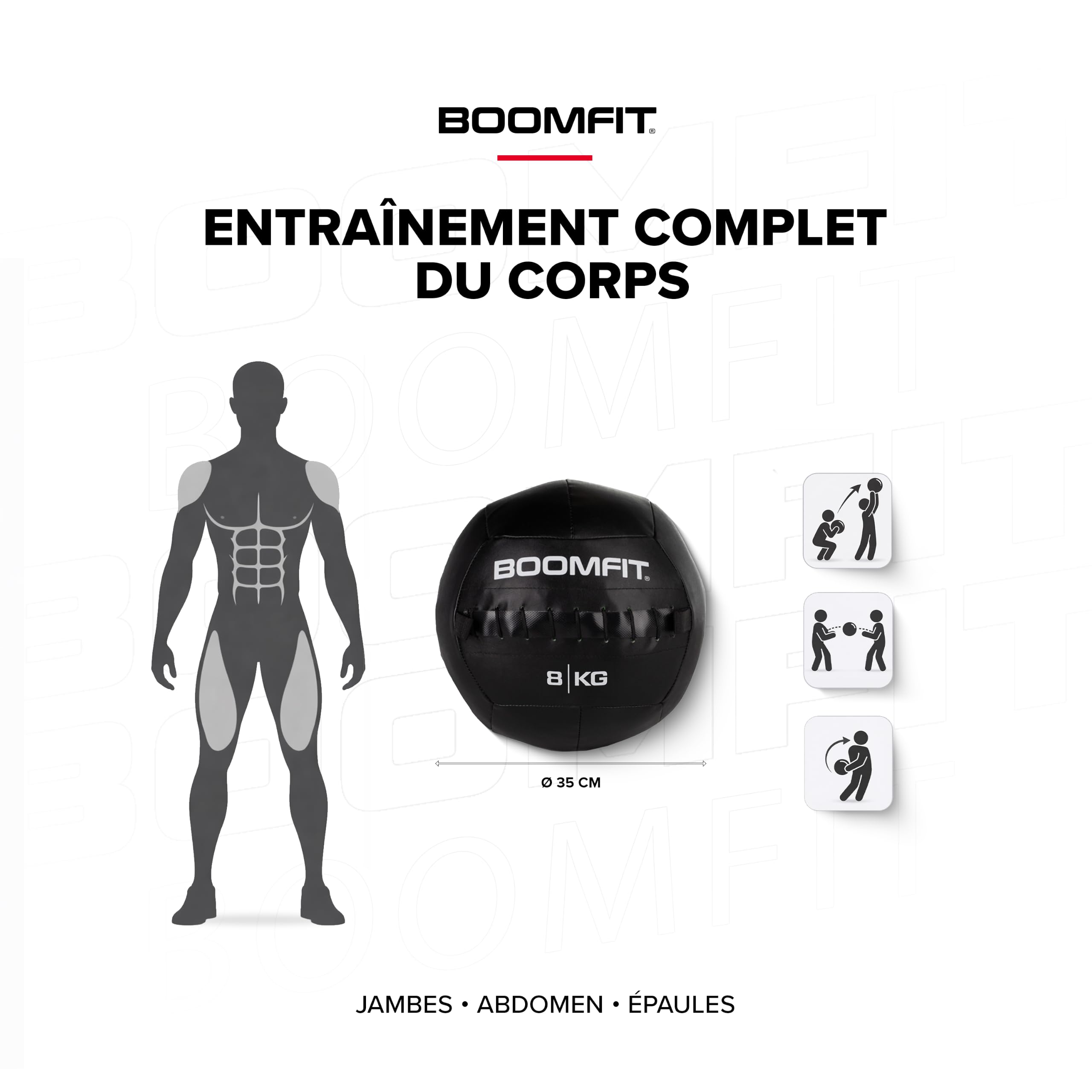 BOOMFIT Wall Ball 2-15kg | Medecine Ball Lestée pour Crossfit et WOD | Ballon de Fitness en Cuir Synthétique | Puissance Explosive et Musculation | Athlètes et Home Gym