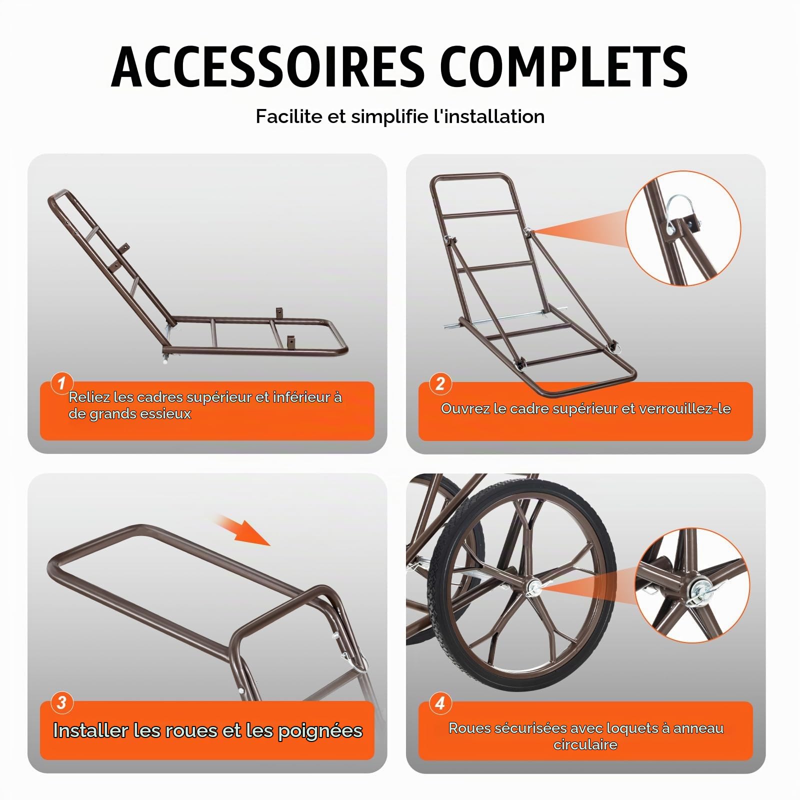 VEVOR Chariot de Chasse Pliable, Capacité de Charge 227 kg, Roues Pleines, Poignée Ergonomique, pour Transporter Gibier Équipements Pêche Randonnée