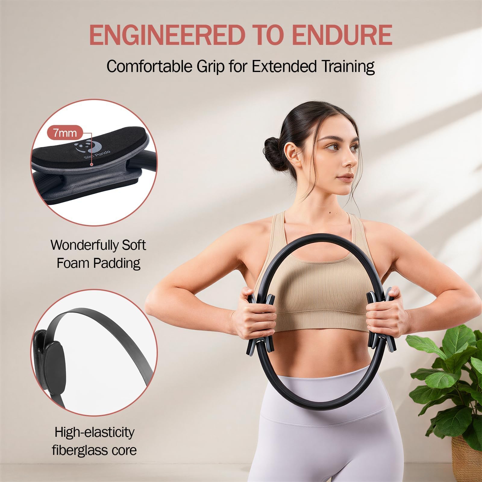 Slim Panda Pilates-Ring-Set, 35cm/14 Durchmesser, robuster Ring mit gepolsterten Griffen, inklusive Pilatesball, Widerstandsbändern, Anleitung und Tragetasche