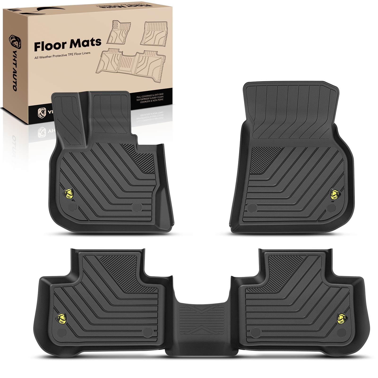 YHTAUTO Floor Mats Compatible with 2018-2023 BMW X3 & 2019-2023 X4, All Weather TPE Car Mats, Custom Fit Black Front & Rear Full Set Floor Liner, Set of 3