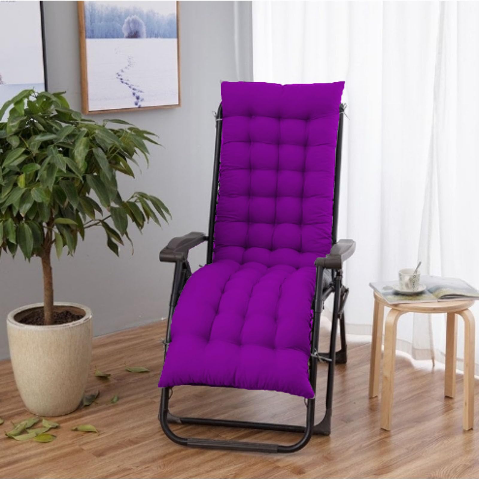 BangDon Solid Color Sun Lounger Cushion Portable Garden Patio Thick Padded Bed Rocking Chair Cushion with Anti-slip Straps for Travel Holiday (Purple2,120 * 40cm)