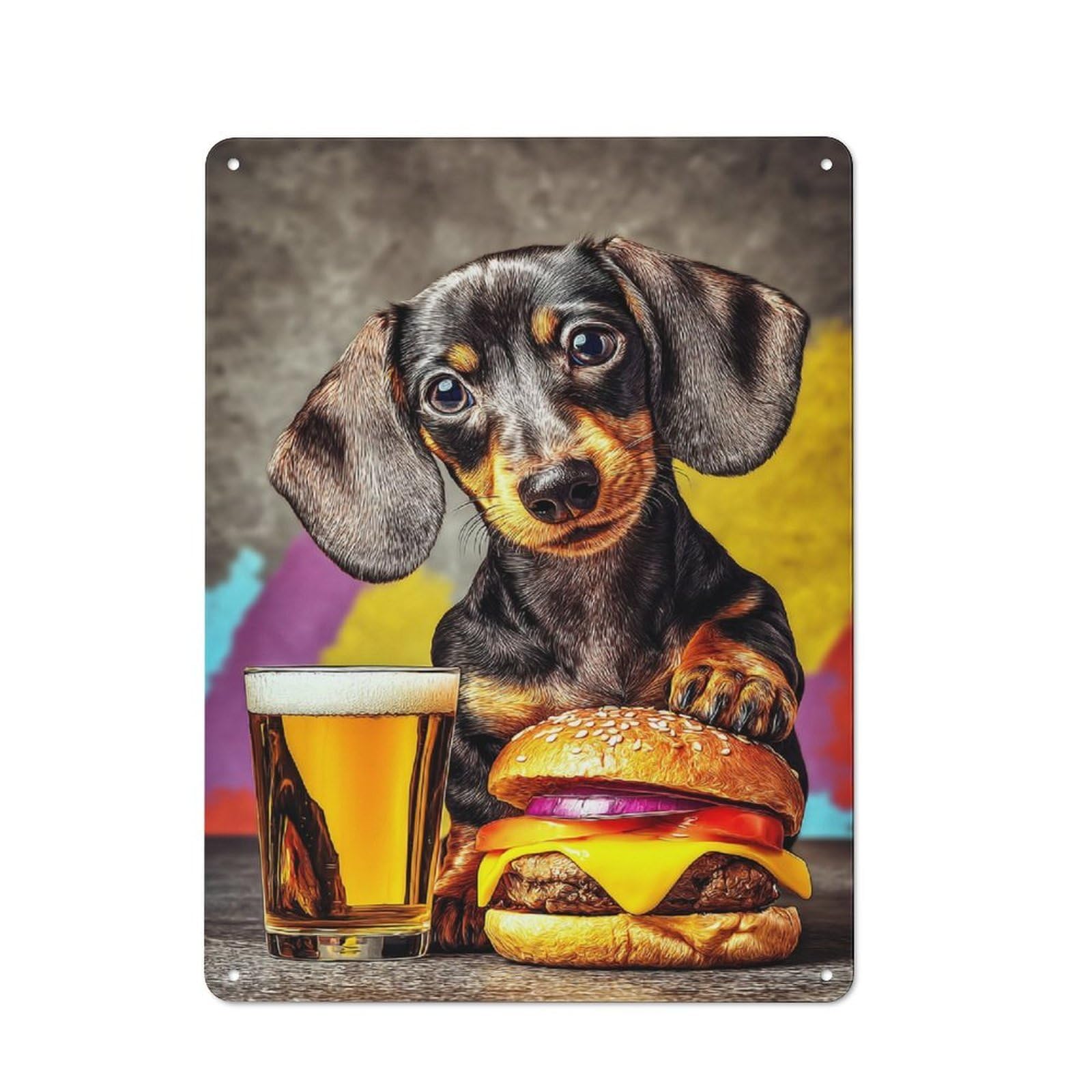 Junmoney Dog With Burger And Beer Vintage Tin Sign 40X30cm Featuring For Bar Or Restaurant, A Decorative Christmas Gift For Bar Decor Enthusiasts