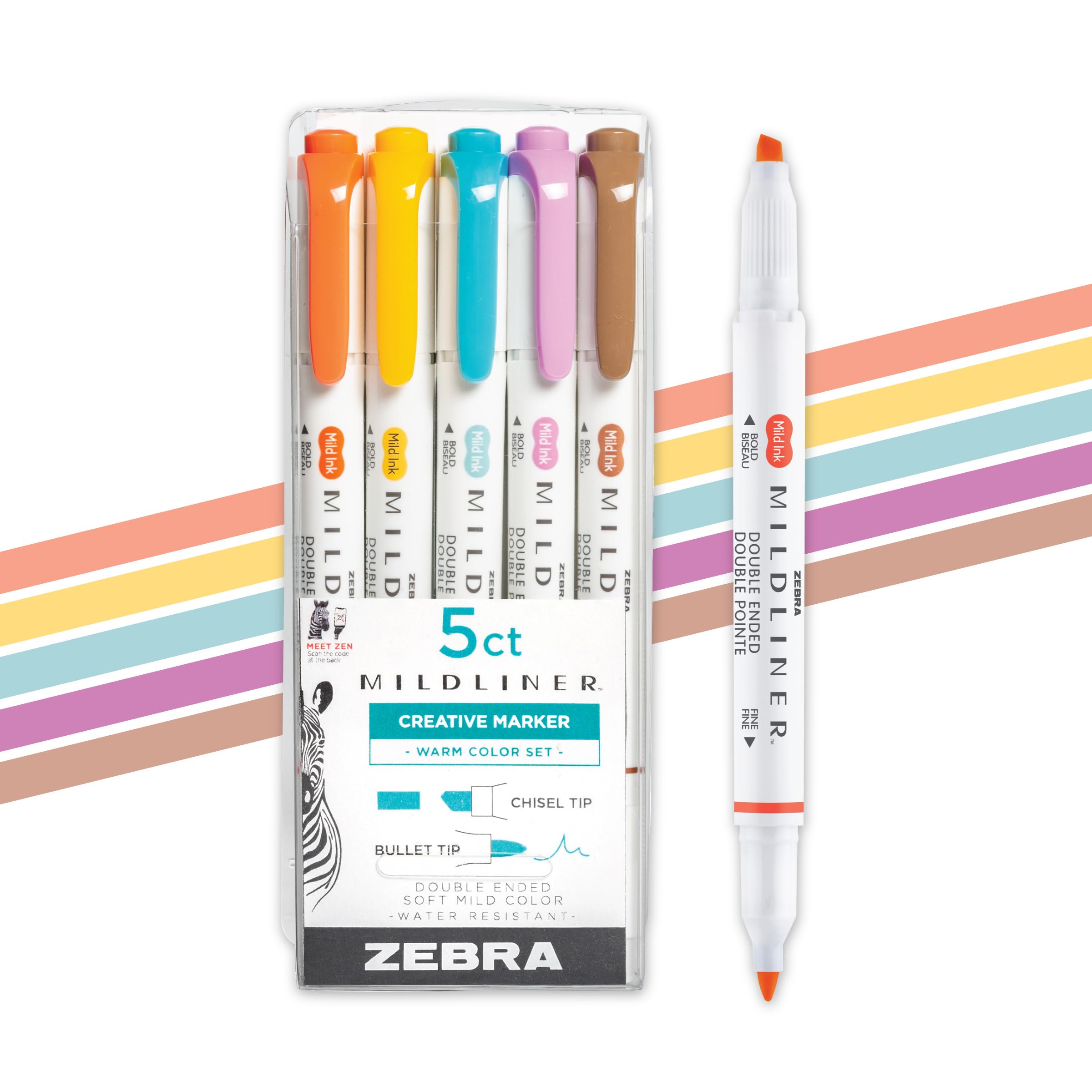 Zebra Pen Mildliner Dual-Tip Highlighter Set, Broad and Fine Point Tips, No Bleed, Ideal for Bible Highlighting, Giftable Art Supplies and Teacher Gifts, Assorted Warm Ink Colors, 5-Pack (78305)