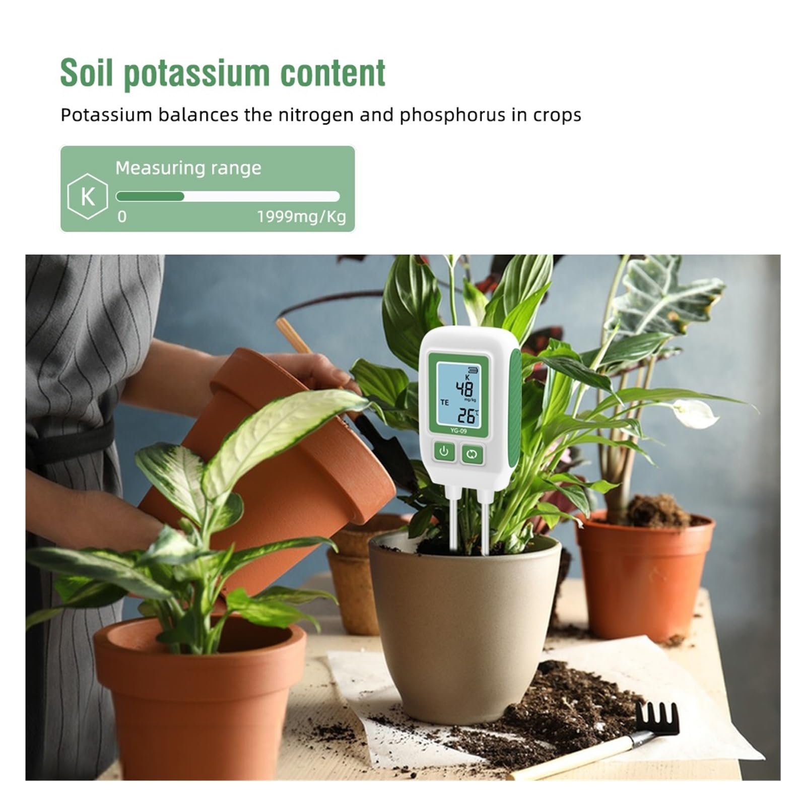 Medidor ph Tierra, Analizador de suelo con doble aguja, detector de nitrógeno, fósforo y potasio, comprobador de fertilidad for jardín.