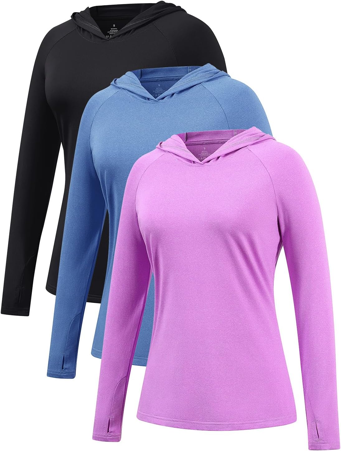 Femdouce 3 Pack UPF 50+ Sun Protection Hoodie for Women Athletic Long Sleeve Hoodie Shirt Lightweight with Thumb Hole