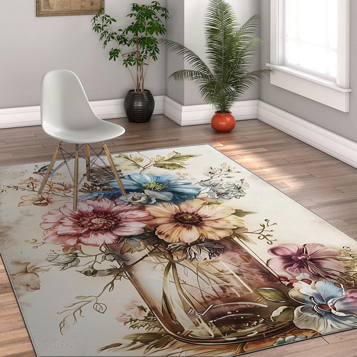 Carpette bouquet floral pour chambre de bébé et salle de jeu lavable