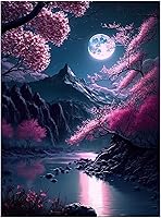 Vista 1 de DIY Diamond Art Painting Kits Cherry Blossom Moon Scenery Full Drill for Beginners Round Diamonds Pictures Cherry Blossom Moon Scenery Gem Art