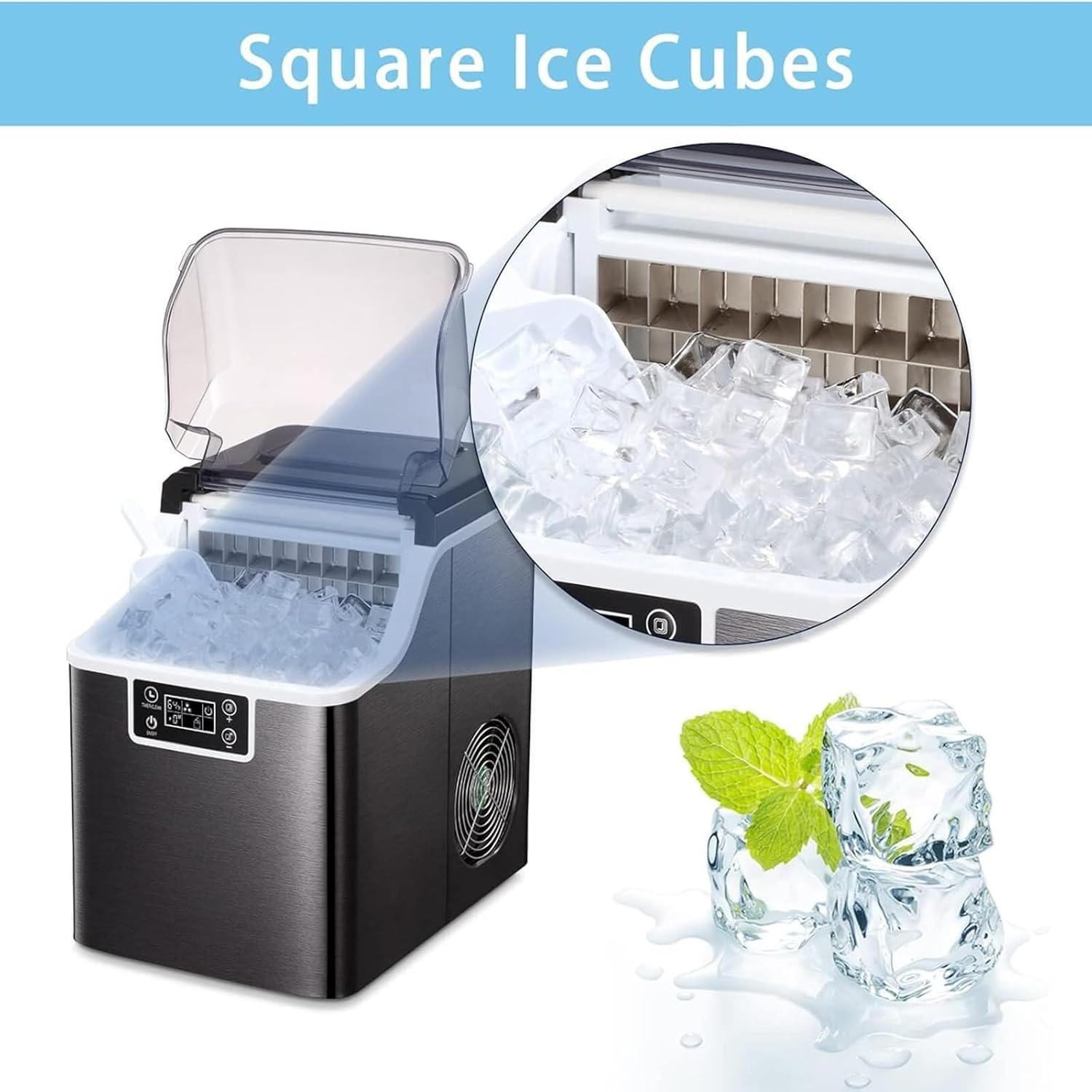 Countertop Ice Cube Maker, Pebble Ice Maker Machine with Self-Cleaning, 35kg of Ice Per Day, Pellet Ice Maker for Home/Office/Bar/Party
