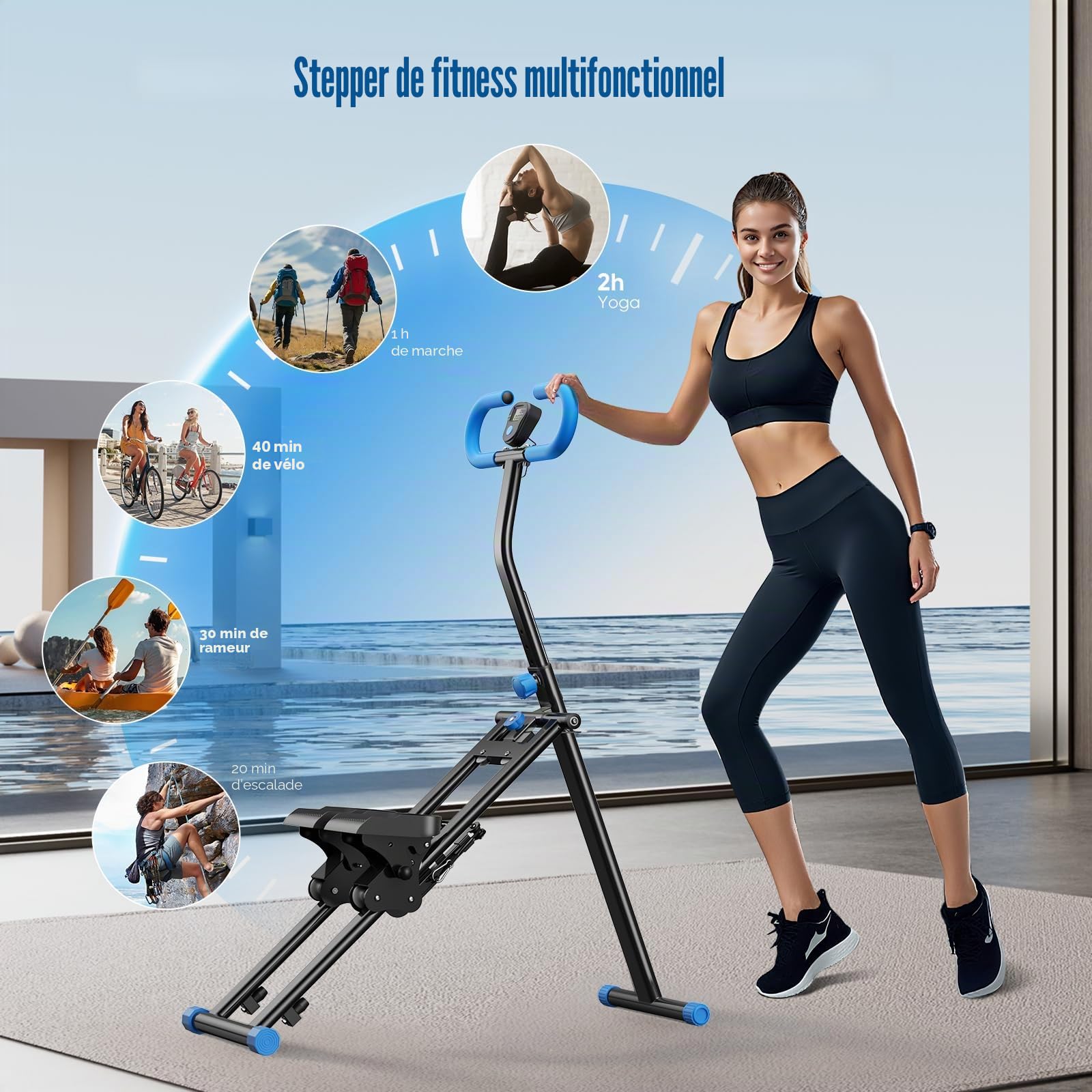 Stepper 2025 pour exercices de gym à domicile, machine d'escalade verticale avec résistance réglable à 3 niveaux, entraînement croisé avec écran LCD, pédale portable pliable, guidon