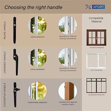 XFORT Cranked Locking Window Handle Installation Kit in Black, Left Hand UPVC Window Handle Replacement, Offset Lockable Window Lever