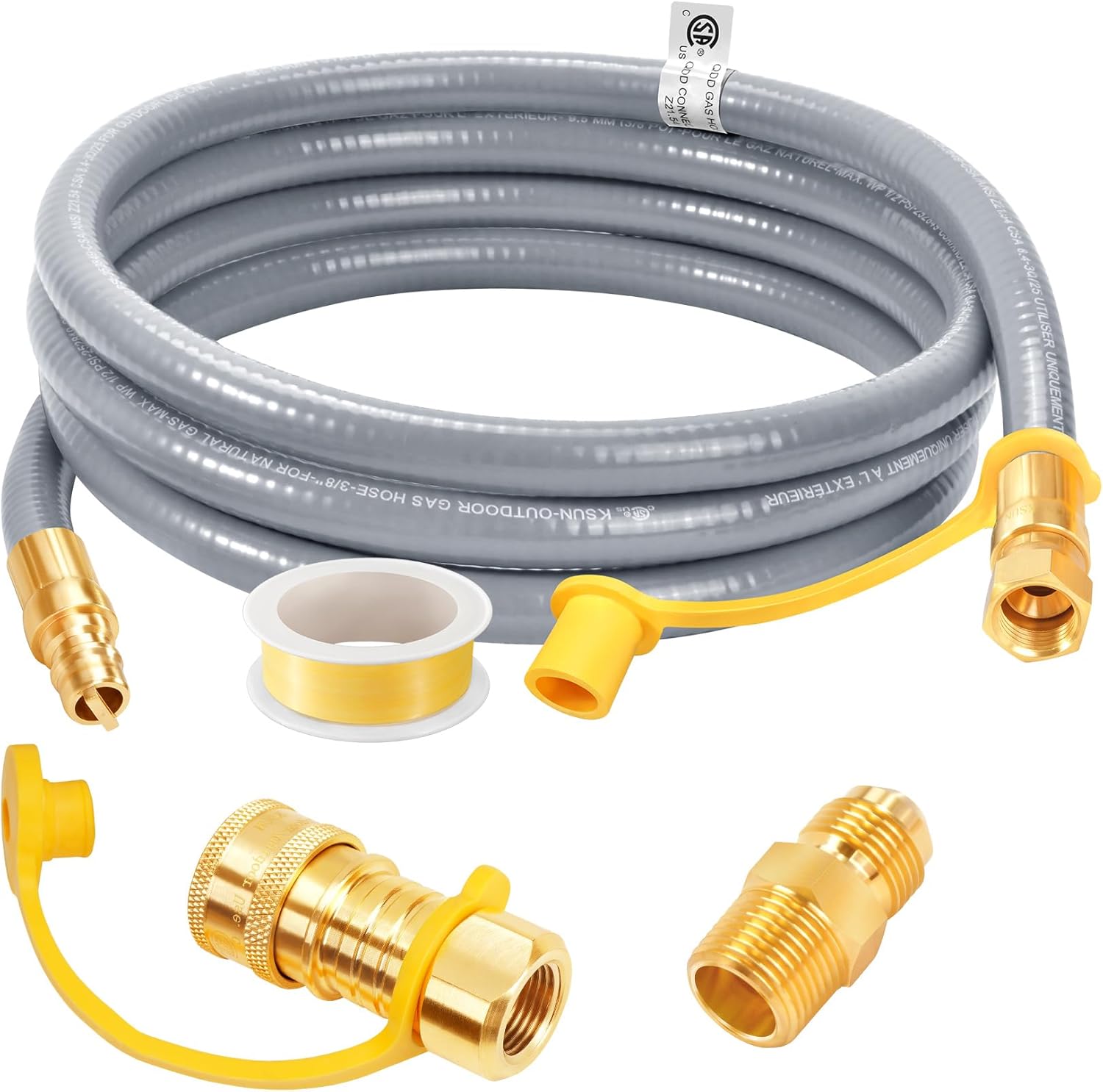 GasSaf 8FT 3/8" ID Natural Gas Hose, Natural Gas Grill Hose Conversion Kit Suitable for Weber Grills, Blackstone Griddles, Generator, Patio Heater (with Sealing Tape)