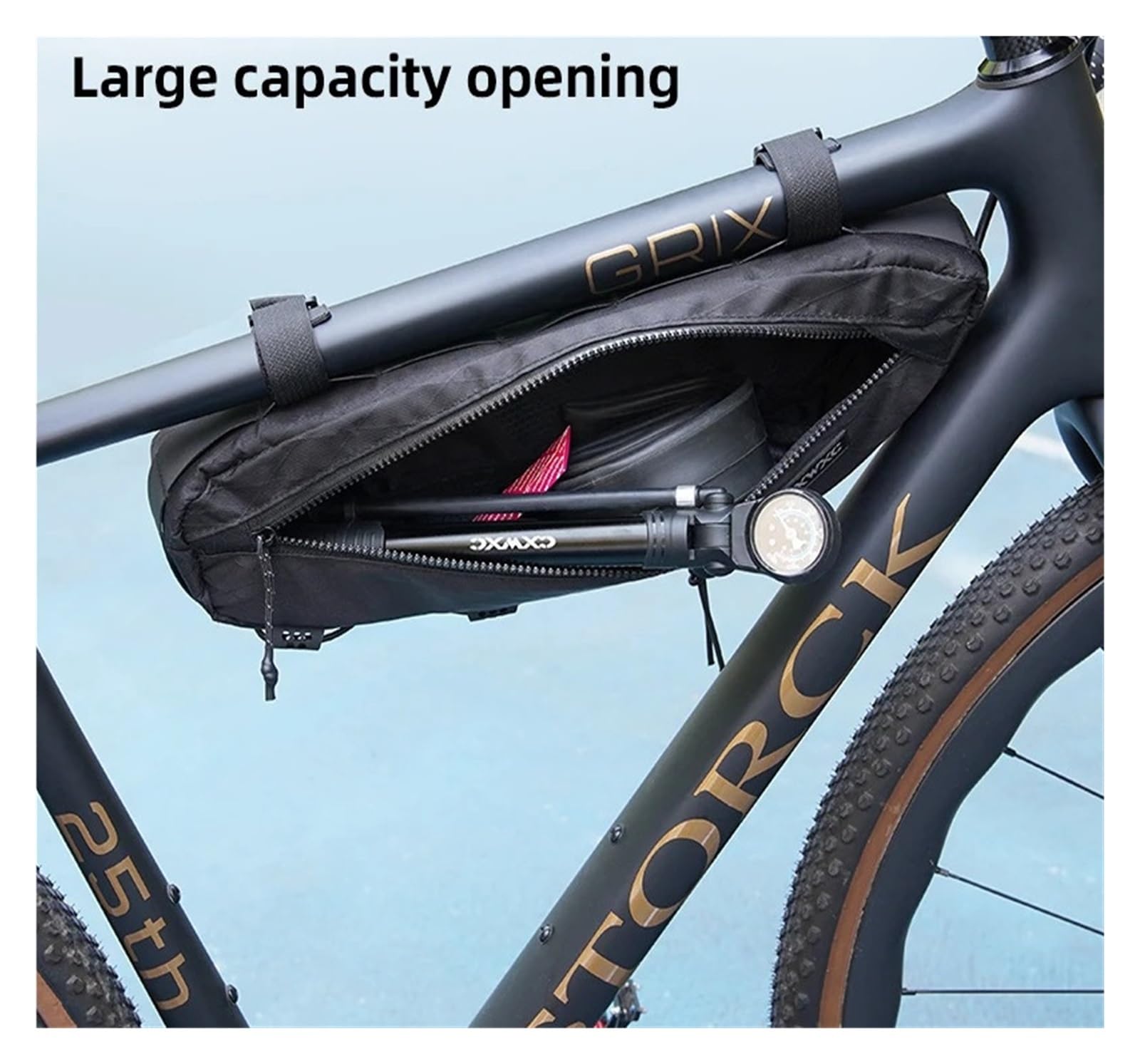 Borsa for telaio triangolare for bicicletta di grande capacità da 1 pezzo da 2,4 litri