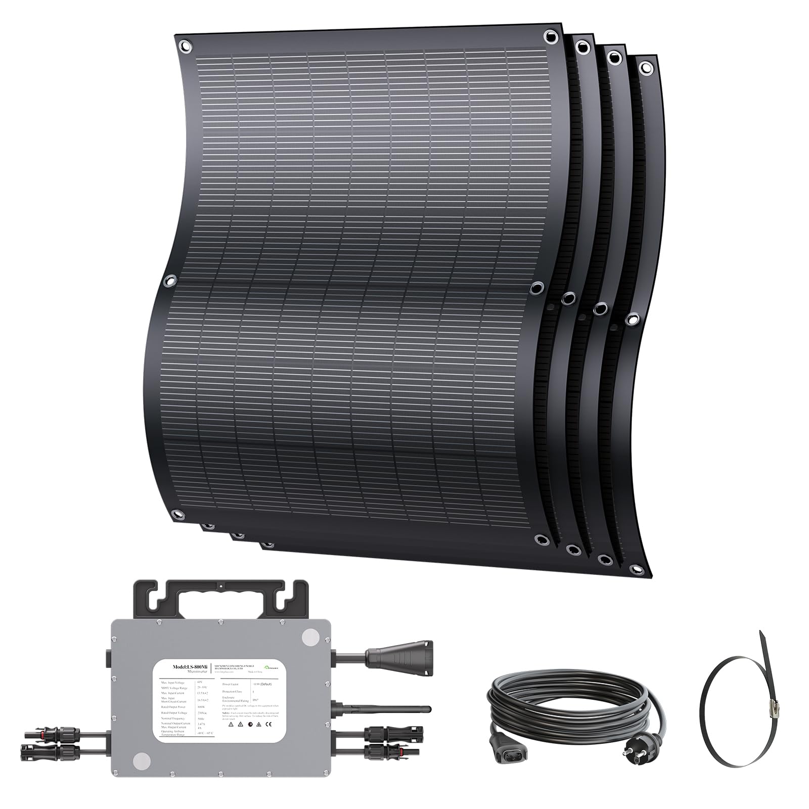 800W Balkonkraftwerk Photovoltaik Komplettanlage, Leichtes Vormontiertes Komplettset, 800W Wechselrichter & 4x 200W Solarpanel Flexibel mit 5m AC-Kabel, Geeignet für Verschiedene Balkone Plug & Play