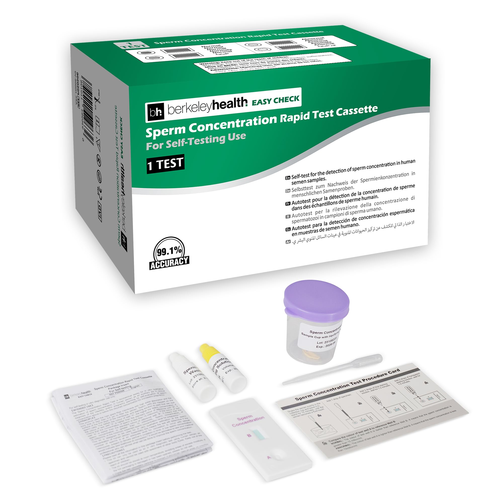 Sperm Concentration Self Test Kit - Check for Normal or Low Count Concentration - Easy to Follow, Fast & 99% Accurate - 1 Pack