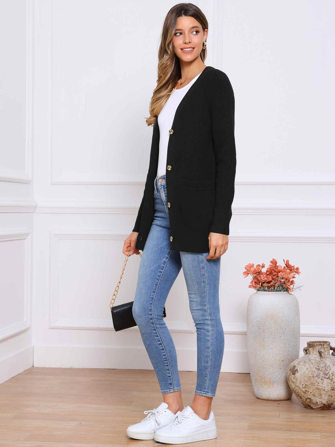 Allegra K Cardigan Sweaters for Women 2025 Fall Fashion Open Front Button Down Pockets Knit Sweater Casual Long Cardigans - Image 3