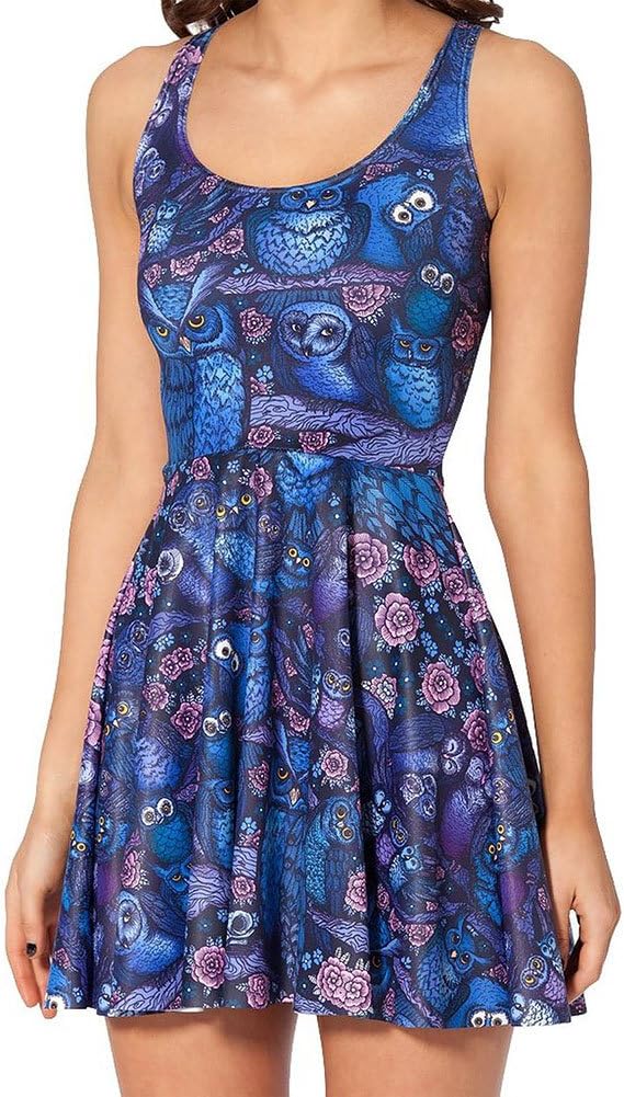 iecool Printed Sleeveless Pleated Reversible Cocktail Party Mini Skater Dress