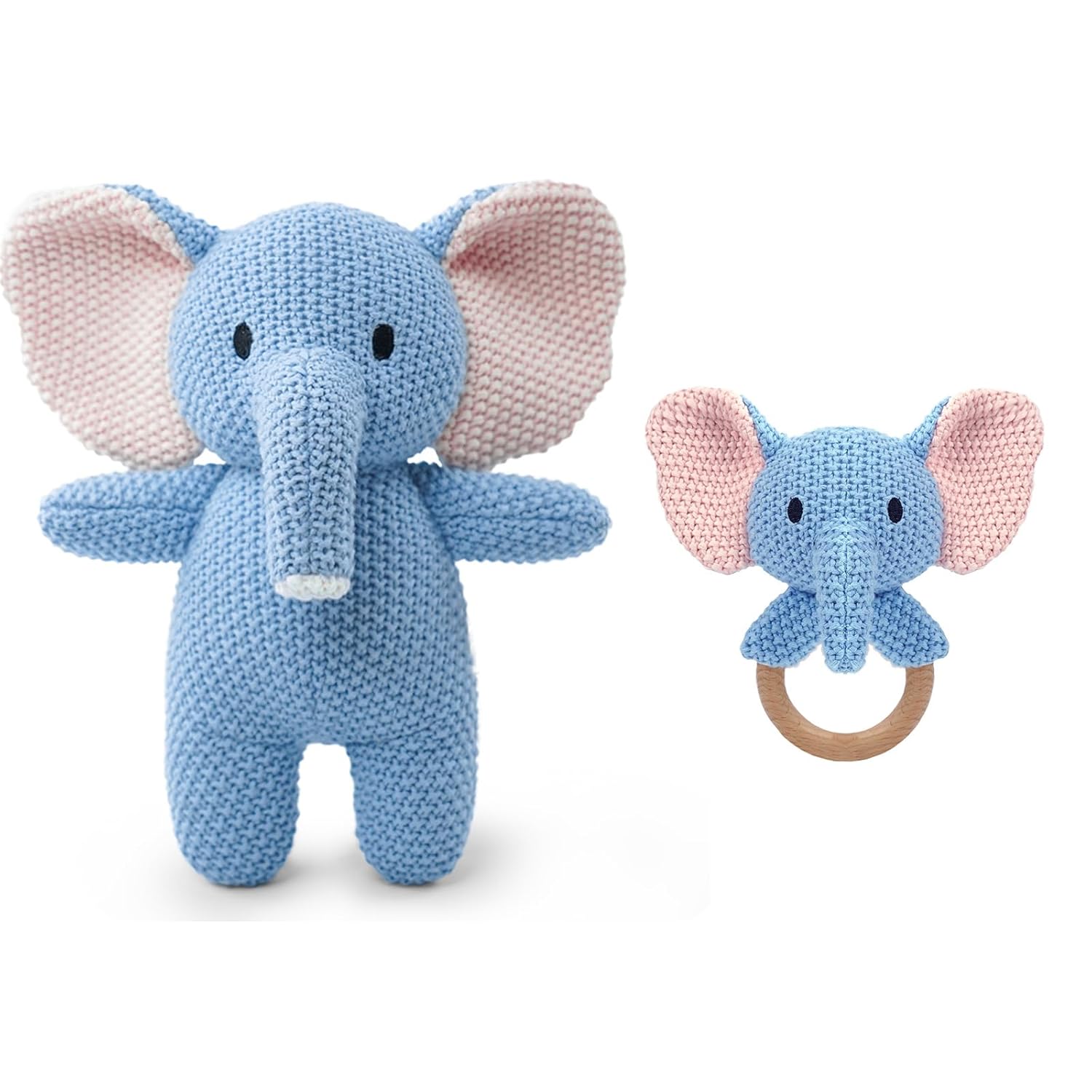 Okegztoa 10" Handmade Crochet Elephant Plush with Rattle - Soft Pure Cotton Stuffed Animal Toy for Newborns, Baby Showers & First Birthday Gifts