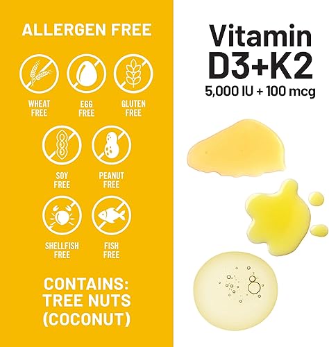 Miniatura 7 de NatureWise Vitamina D3 5000IU + K2 (MK7) 100mcg con aceite de coco orgánico extra virgen  Apoya la absorción de calcio, salud ósea e inmune  Sin