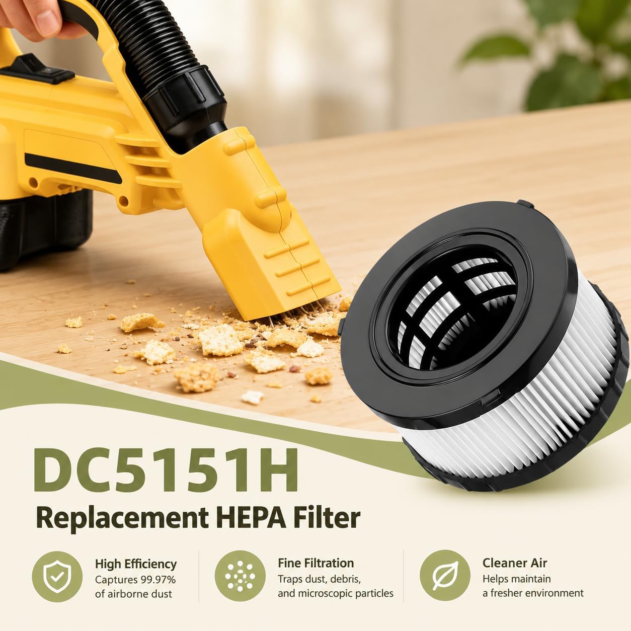 DC5151H HEPA Filter Compatible with DEWALT DC515 DCV517 DCV517B 2 Pack