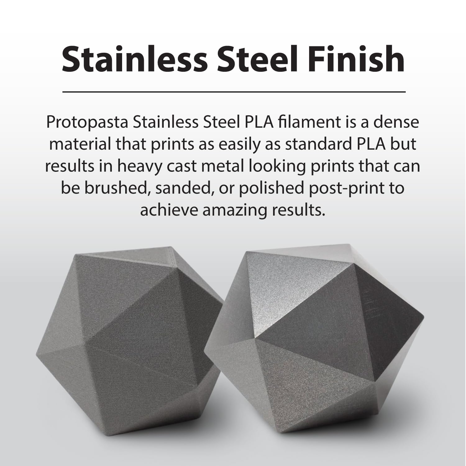 proto-pasta ssp11720 polishable Bobina de acero inoxidable, Pla 1,75 mm, 2 kg, Gris