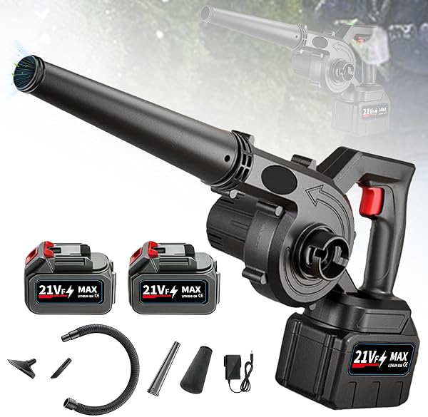 Souffleur de feuilles sans fil 2 en 1 avec aspirateur, 50 000 tr/min, 2 batteries 3000 mAh et chargeur