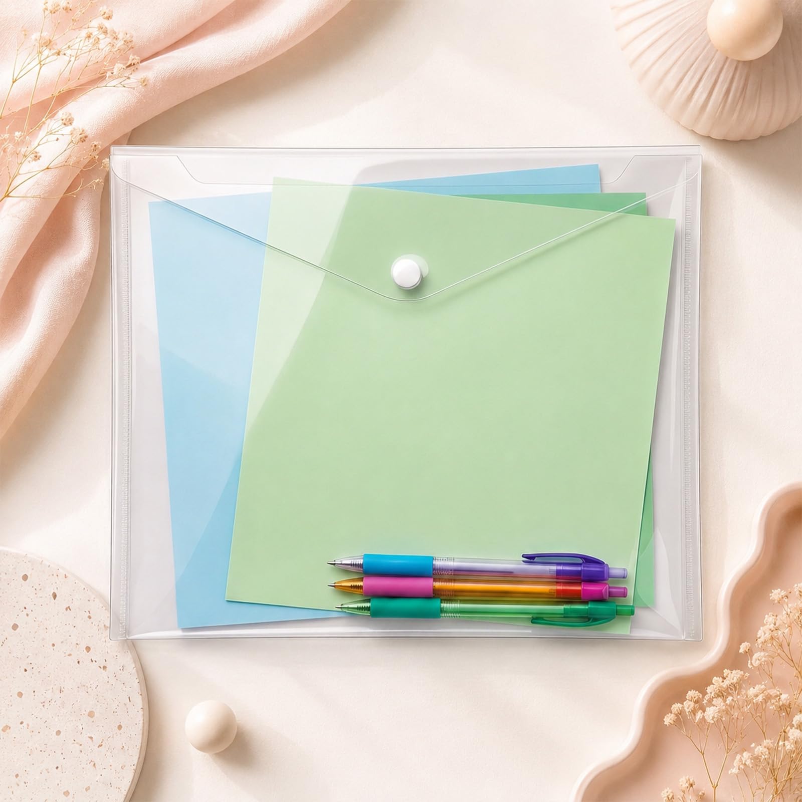 100 buste in plastica trasparente con chiusura a scatto, per documenti, formato A4, formato lettera, organizer per foto, buste di carta trasparente, per tenere al sicuro documenti importanti