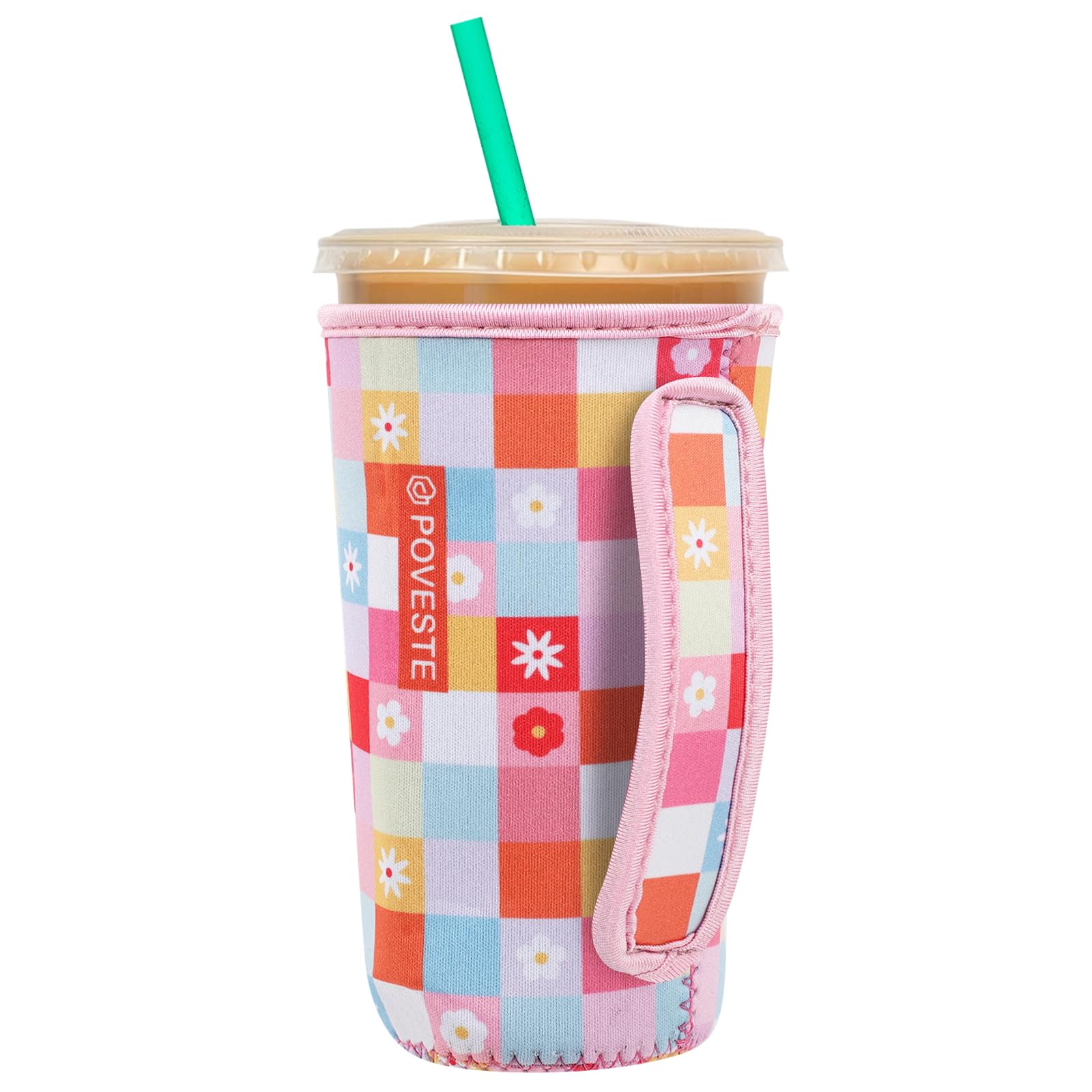 Reusable Neoprene Insulator Sleeve for Iced Coffee &amp; Cold Soda, Coffee Sleeves for Iced &amp; Hot Drinks, Cold Beverage Cooler Compatible with Starbucks, Dunkin (Boho Floral, Large: 32oz)