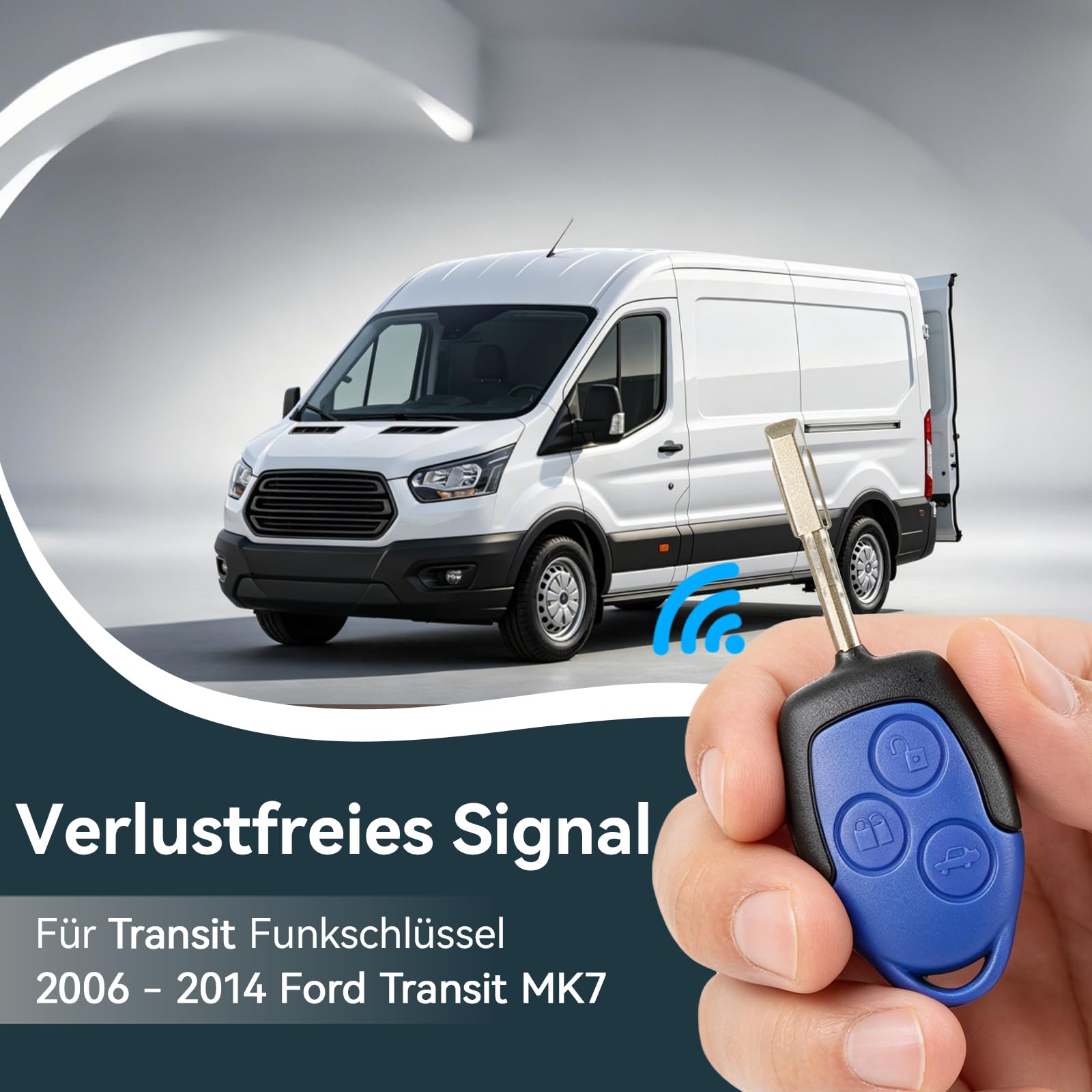 3 Tasten Fernbedienungsschlüssel für Ford Transit MK7, Blau, 433 MHz, mit CR2032 Batterie, 2006–2014