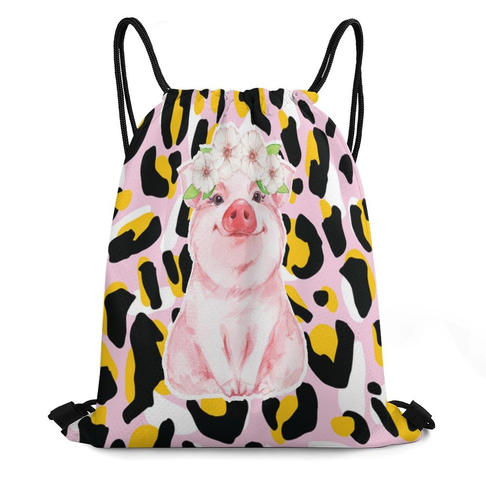 Smazdfxx Unisex Funny Cartoon Pig Drawstring Bags Drawstring Backpack Casual Knapsack Gym Bag
