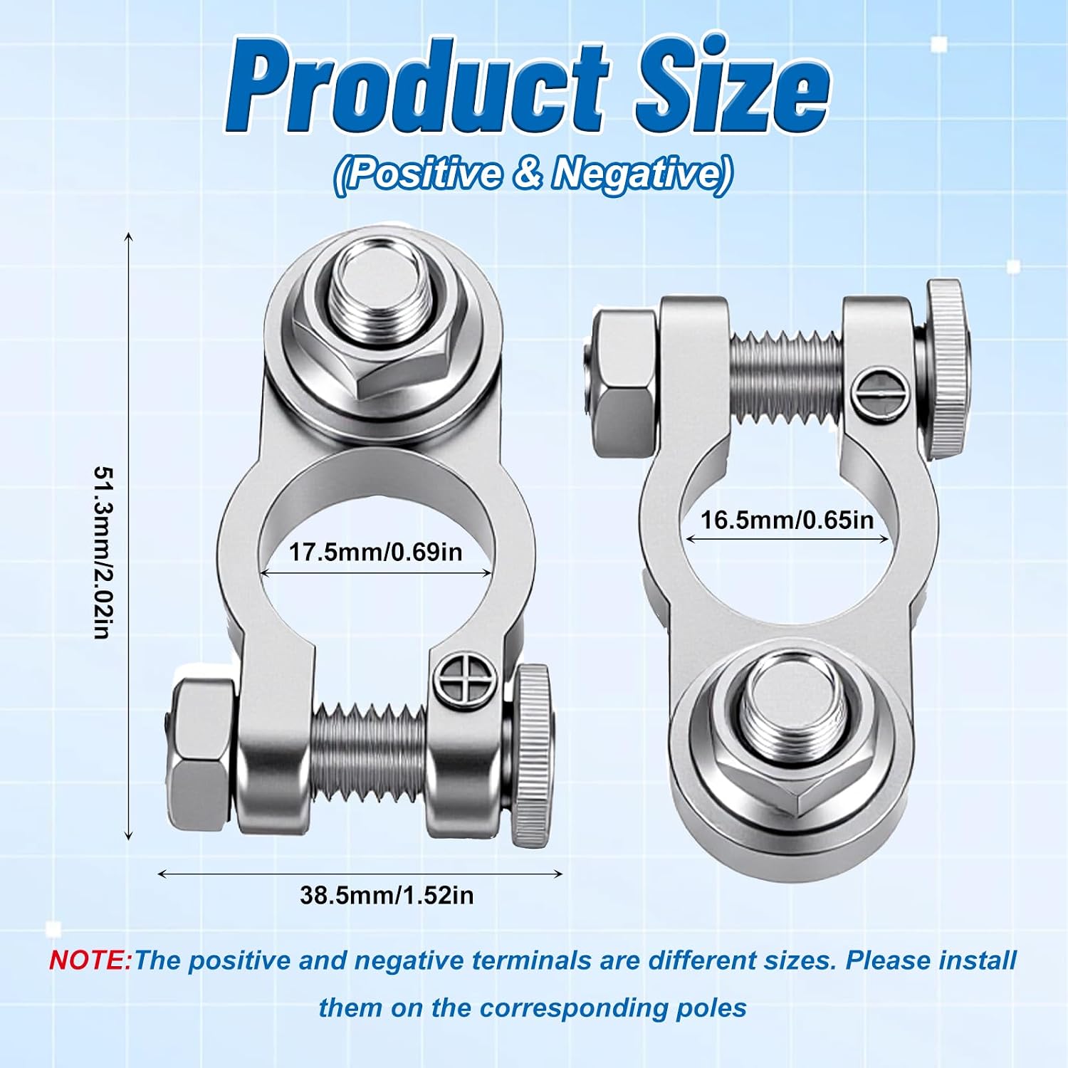 28 Pcs Battery Terminal Connectors, Spec Positive Negative Heavy Duty Battery Terminals with 8 pcs 2 Gauge 3/8" Copper Lugs,8 Heatshrink,4 Cover and Anti Corrosion Washers