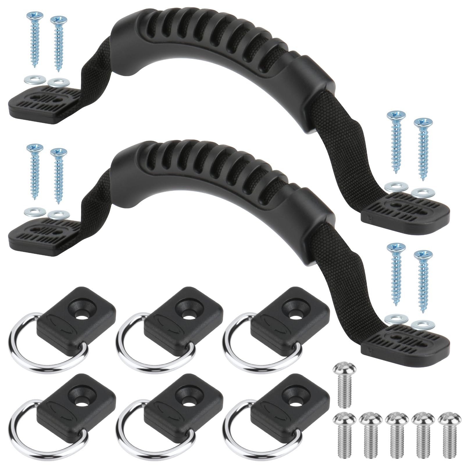Easecos 2 Pack Kayak Carry Handles with 6 D-Shaped Buckles, Canoe Boat Handle Replacement Accessory Kit, Heavy Duty Stainless Steel D Ring with Screws, Kayak Deck Rigging Kit