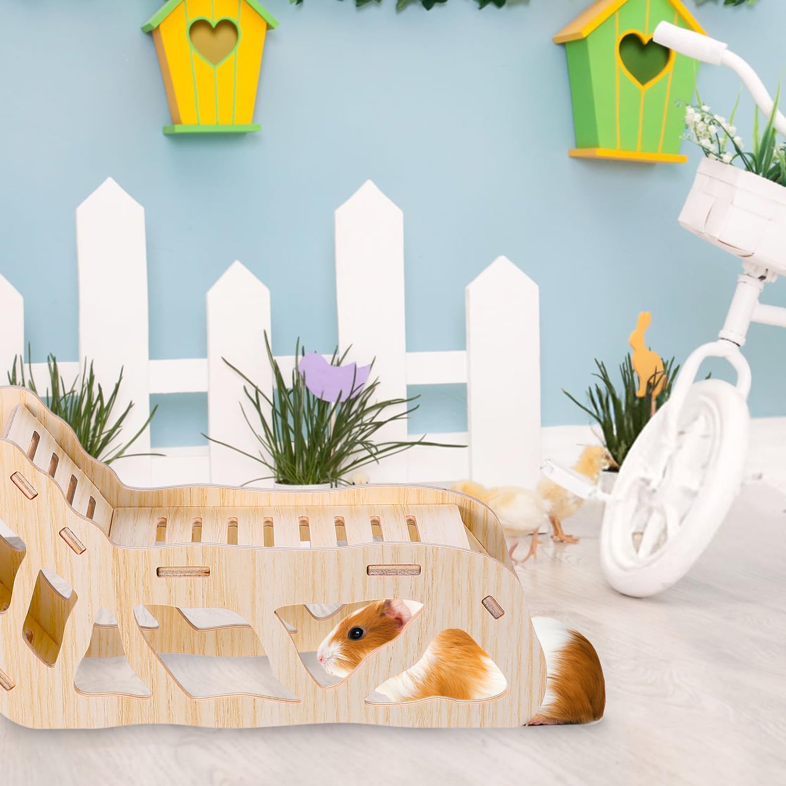 HJZHI Cachette polyvalente pour hamster et tunnel d'exploration, maison de hamster avec échelle d'escalade en bois pour gerbilles, hamsters, petits accessoires pour animaux de compagnie