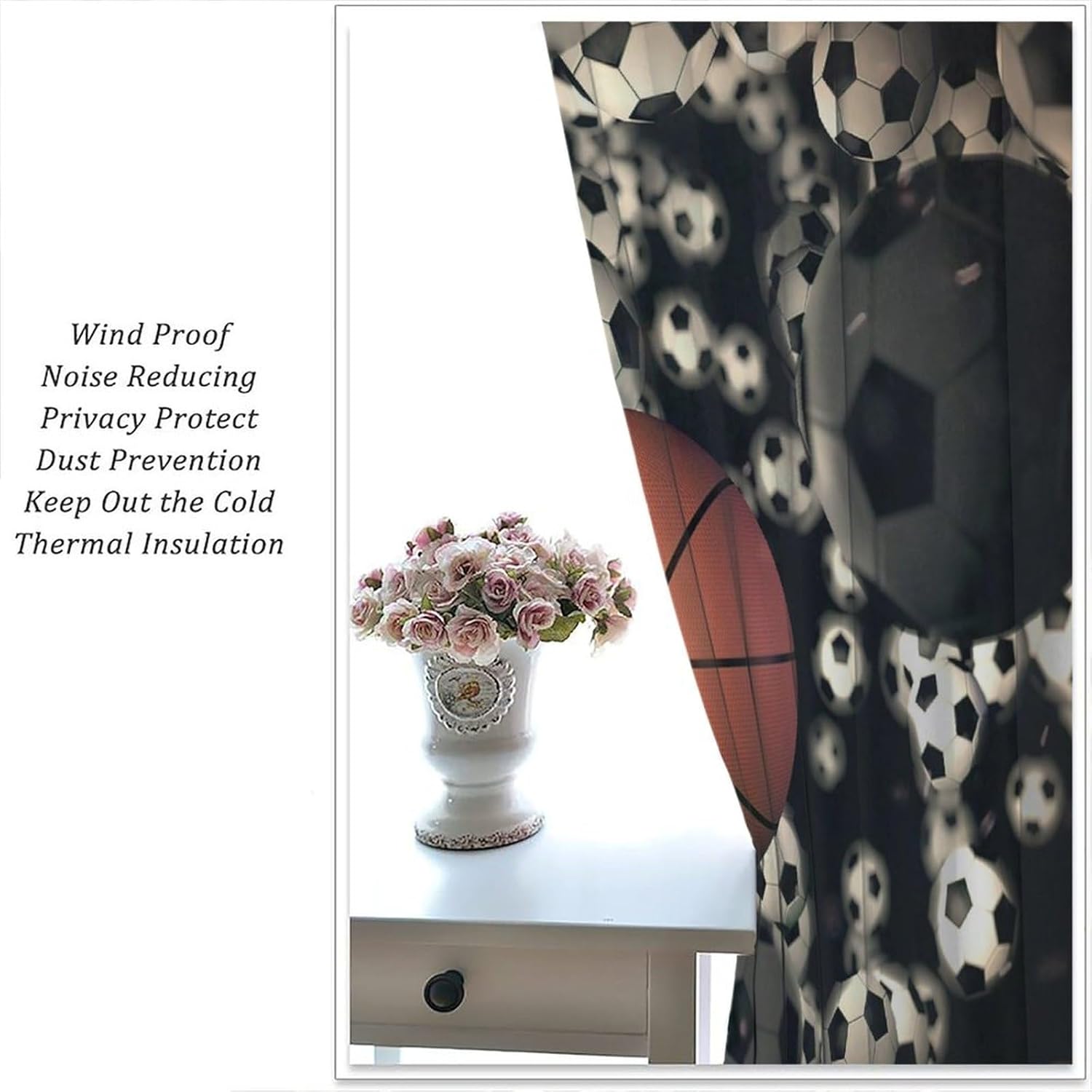 Sports Blackout Window Curtains, Abstract Basketball and Football Rod Pocket Window Drapes, for Kid Boys Teen Men Living Room Bedroom 21(W)*63(L) 2 Panels