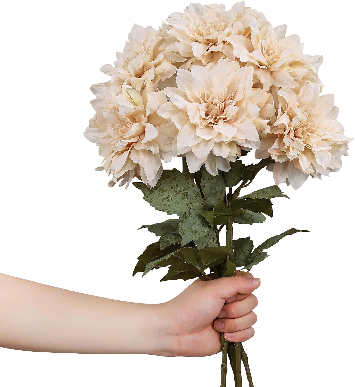 DuHouse 6PCS Artificial Dahlia Flowers,23.5" Long Stems Fake Flowers for Home Decor Wedding Centerpieces,DIY(Light Champagne)