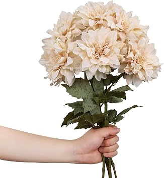 DuHouse 6PCS Artificial Dahlia Flowers,23.5" Long Stems Fake Flowers for Home Decor Wedding Centerpieces,DIYLight Champagne